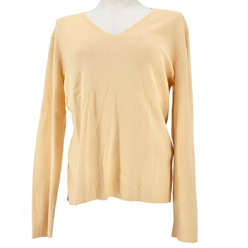 Chico's Sweater Womens 2 (L) Butter Yellow Pullover Vneck Long Sleeve